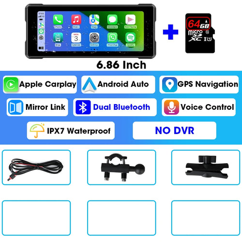 JMCQ 6.86 inch motorcycle DVR GPS dash cam with wireless carplay on handlebar