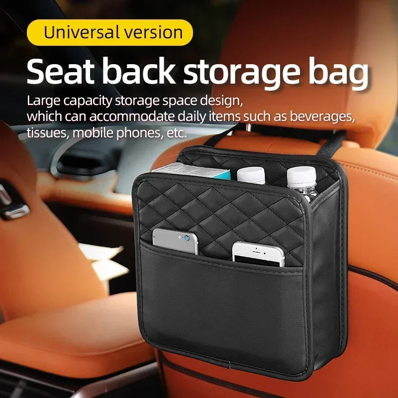 Multi-Functional Car Seat Storage Bag Leather with Garbage Bin on Seat