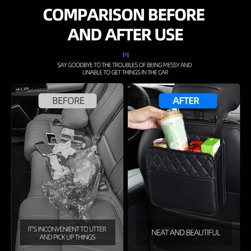 Multi-Functional Car Seat Storage Bag Leather with Garbage Bin on Seat