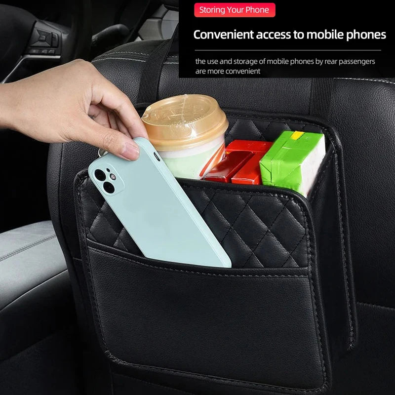 Multi-Functional Car Seat Storage Bag Leather with Garbage Bin on Seat