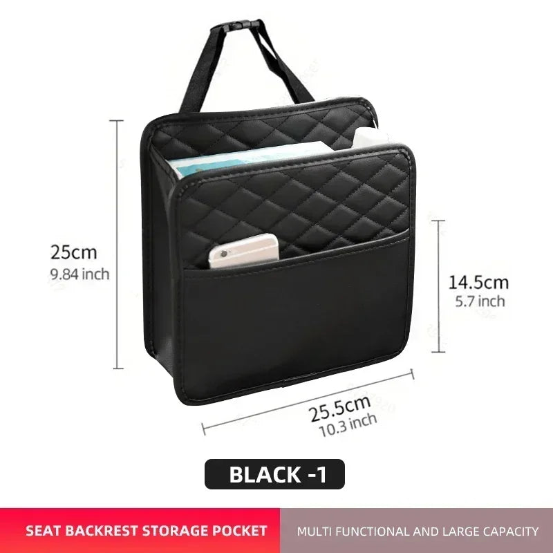 Multi-Functional Car Seat Storage Bag Leather with Garbage Bin on Seat