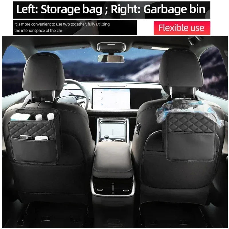 Multi-Functional Car Seat Storage Bag Leather with Garbage Bin on Seat
