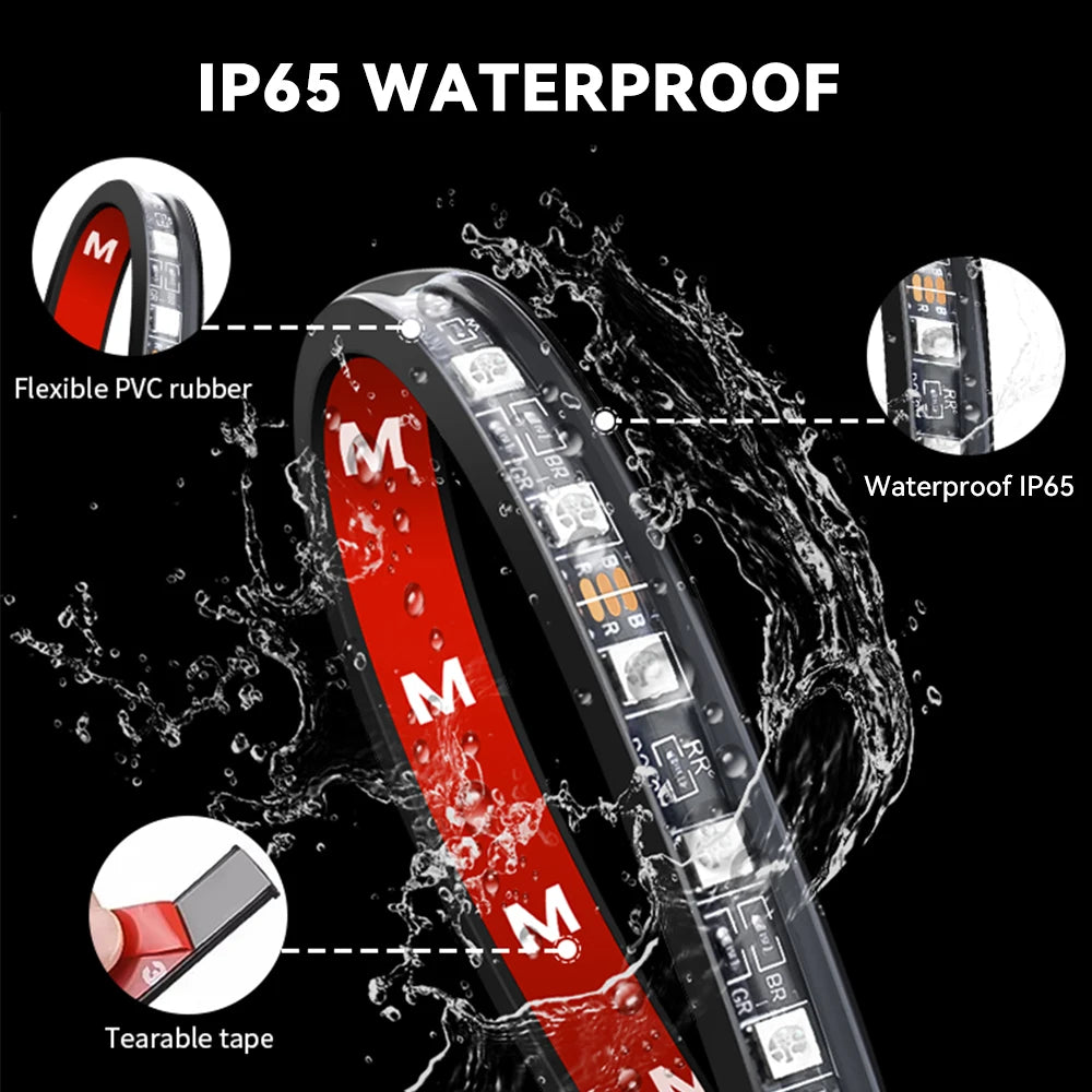 RGB LED car strip lights waterproof app-controlled