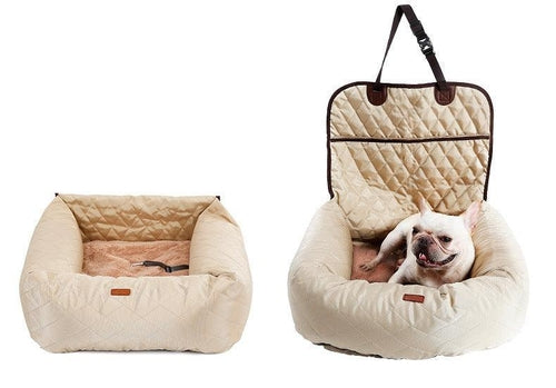 2-in-1 pet travel bed portable dog carrier car seat in car