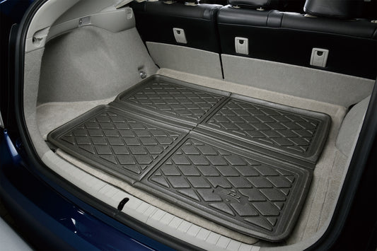 Black 3D MAXpider trunk tray (37.5x33.5in) in a car trunk, protecting against wet gear.