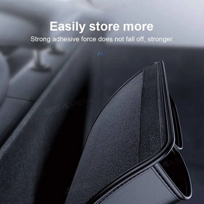 Black SEAMETAL car trunk organizer hanging in an SUV, organizing groceries in Miami, FL.
