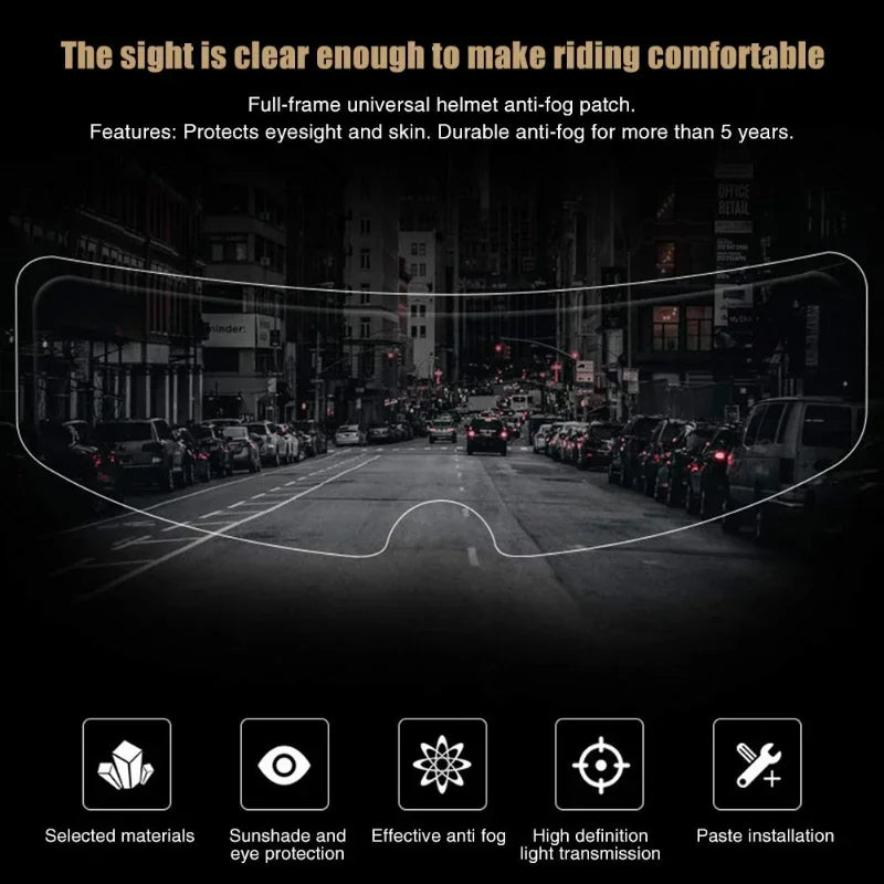 Universal anti-fog rainproof film for motorcycle helmets.