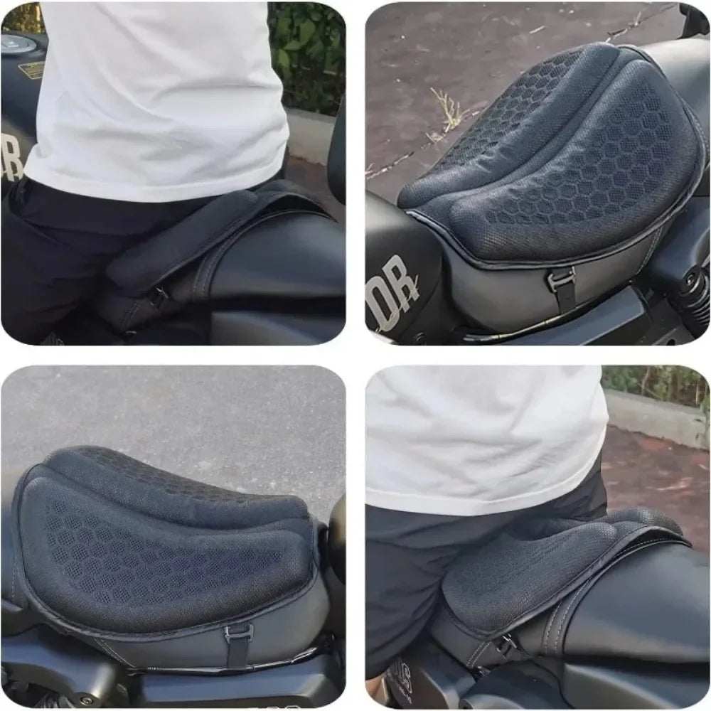 Motorcycle gel seat cushion with anti-slip 3D honeycomb
