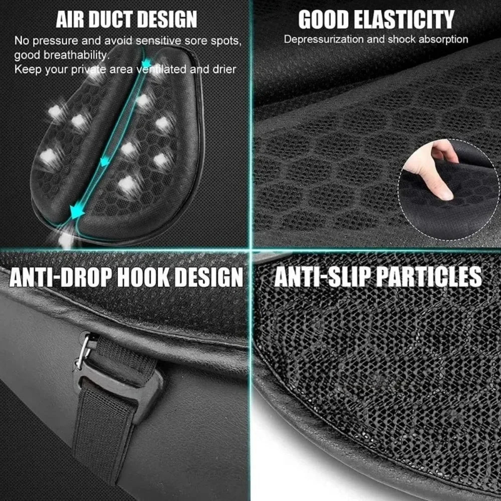 Motorcycle gel seat cushion with anti-slip 3D honeycomb