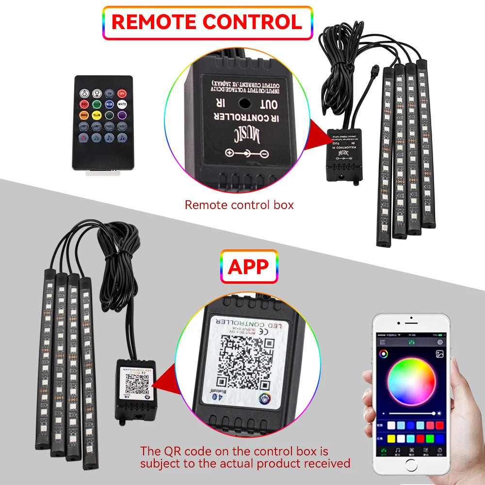 RGB LED car strip lights waterproof app-controlled